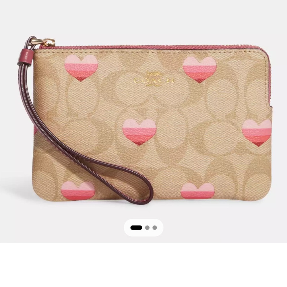Coach Tan and Pink Heart Wristlet